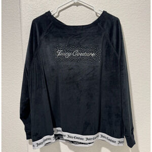 Juicy Couture Sleepwear Top Womens 2X Black Velour Rhinestone Bling Spell Out